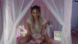 Inserted: Blonde hair Delilah Day tease small tits