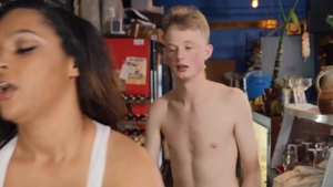 Baby Got Boobs - American in denim jeans cumshot